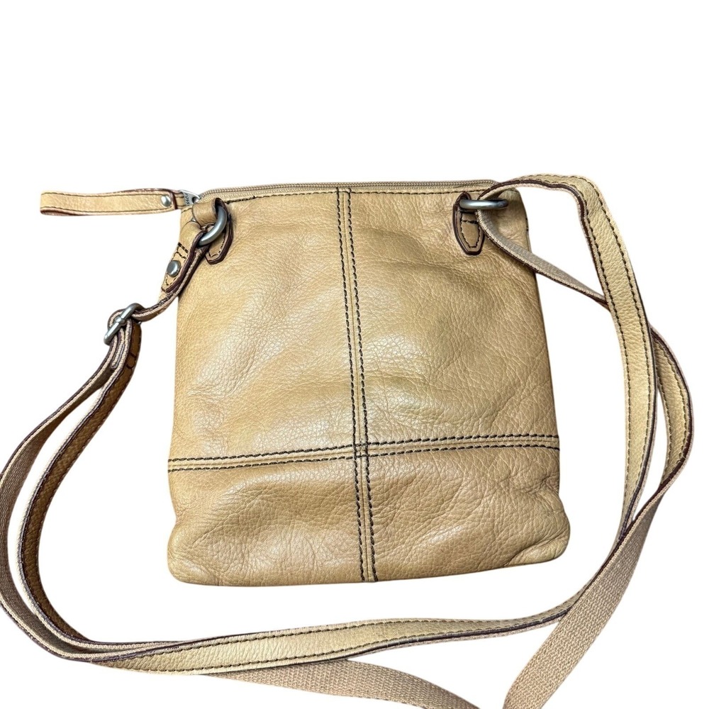 Y2K Fossil Tan Leather Crossbody‎ Bag Small Messenger Keyhole Beige earthy boho